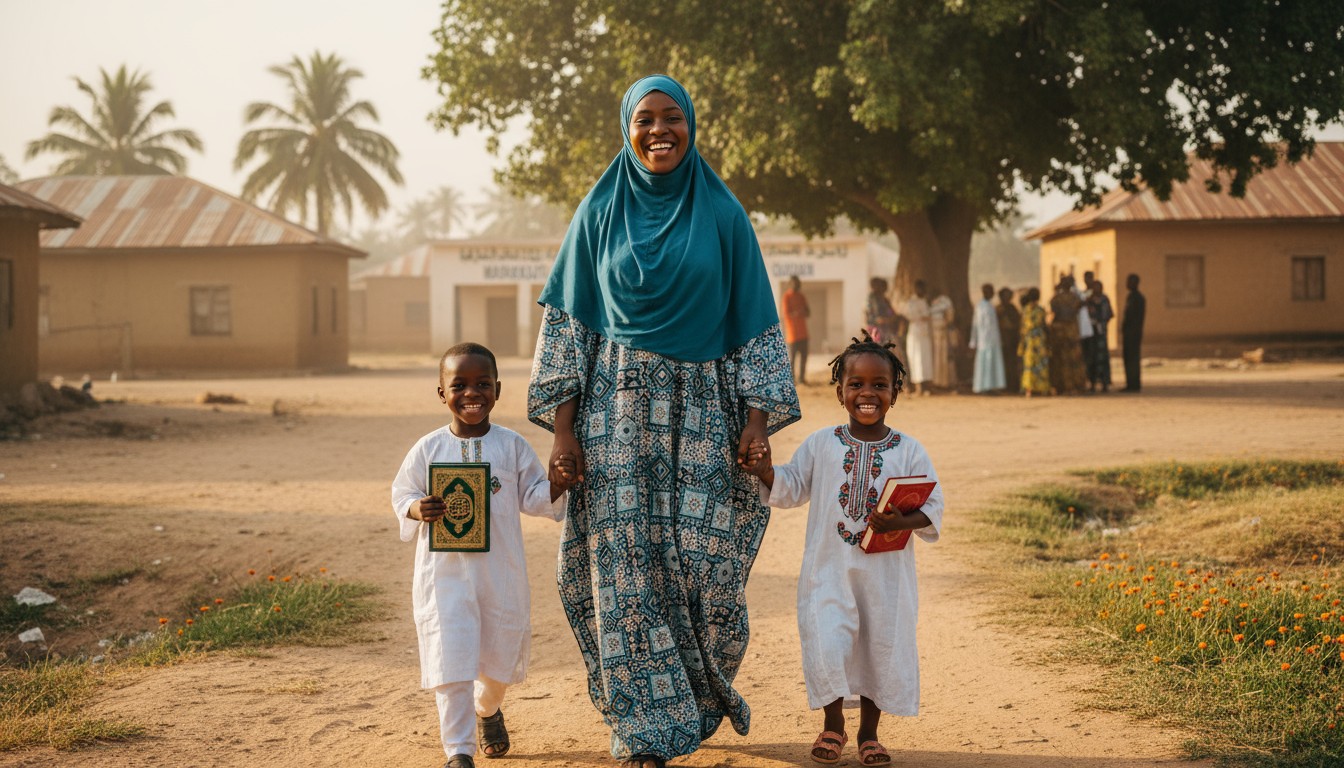Nigerian woman teaching children Quran